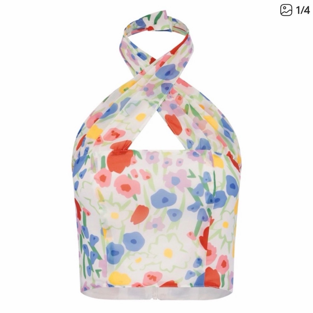 With Jean Floral Halter Tulip Top in Garden Party